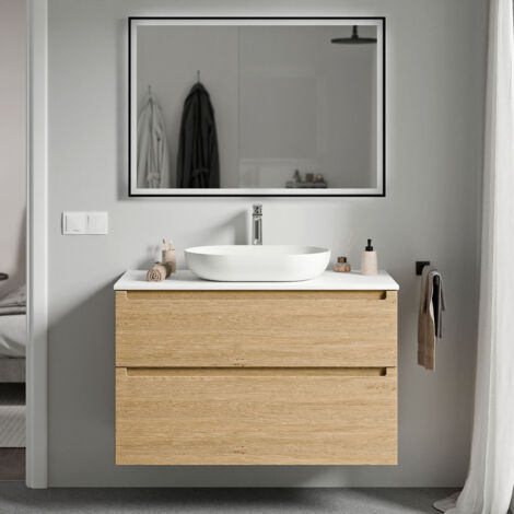 Mobile bagno VIREO 100cm per lavabo da appoggio - colore selezionabile	Rovere miele, Weiß matt (de)