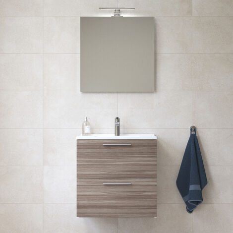Mobile bagno Vitra 60 cm rovere scuro con specchio e lampada Led