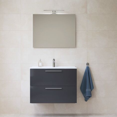 Mobile bagno Vitra 80 cm Antracite con specchio e lampada Led