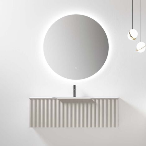 Mobile Bagno Vivt 120 cm Meda, Rovere Chiaro-Specchio Tondo Retroilluminato
