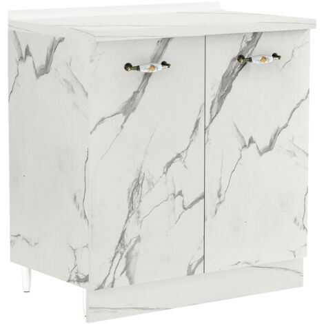Mobile Base Cucina Componibile in Legno Bianco Effetto Marmo 2 Ante 2 Scomparti