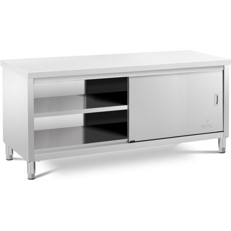 Mobile base da cucina in acciaio inox con ante scorrevoli (portata 600 kg, acciaio inox, 1 ripiano)