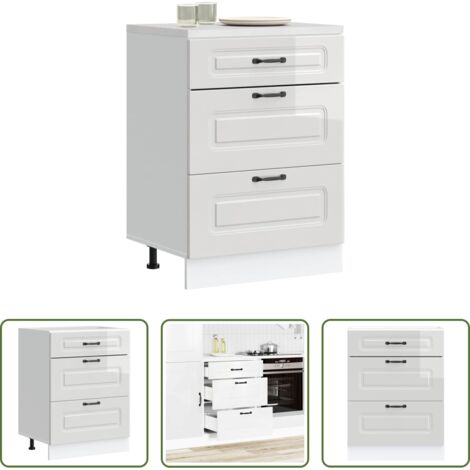 Mobile base da cucina -  Mobiletto da cucina "Kalmar" Bianco lucido in legno ingegnerizzato