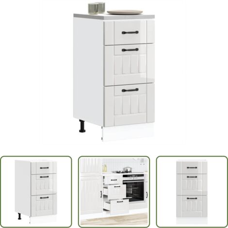 Mobile base da cucina -  Mobiletto da cucina "Lucca" Bianco lucido in legno ingegnerizzato