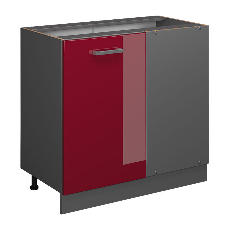 Mobile ad angolo cucina R-Line, Rosso bordeaux lucido, 86 cm senza piano di lavoro Vicco