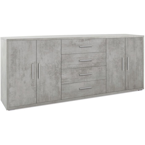 Mobile Basso 4 Ante 4 Cassetti 203x84x41 cm Cemento