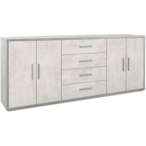 Mobile Basso 4 Ante 4 Cassetti 203x84x41 cm Cemento/Ossido Bianco