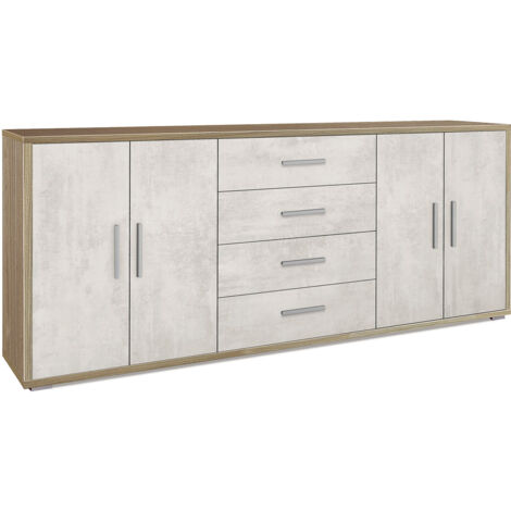 Mobile Basso 4 Ante 4 Cassetti 203x84x41 cm Noce Stelvio/Ossido Bianco