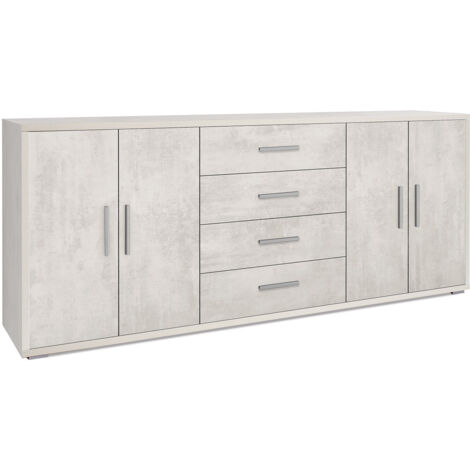 Mobile Basso 4 Ante 4 Cassetti 203x84x41 cm Ossido Bianco