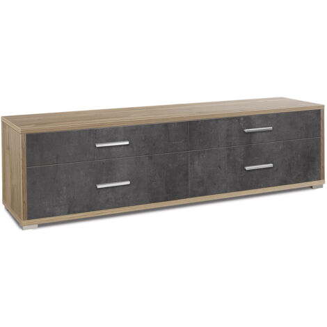Mobile Basso 4 Cassetti 179x50x47 cm Noce Stelvio/Ossido Nero
