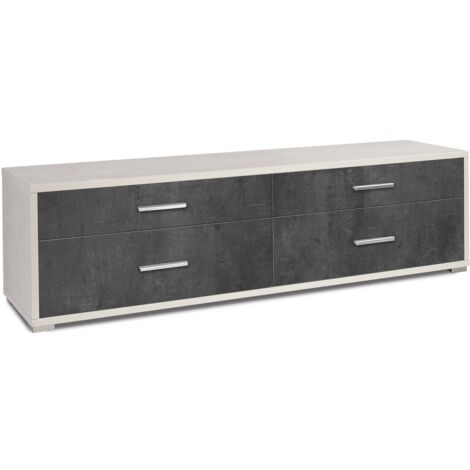 Mobile Basso 4 Cassetti 179x50x47 cm Ossido Bianco/Ossido Nero