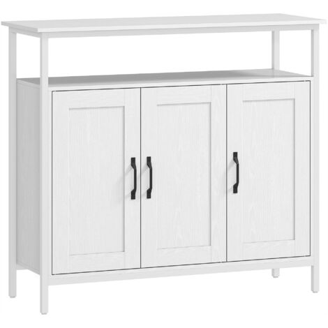 Mobile Basso Credenza da Cucina 100x35x88 cm con Armadietti e Ripiani a Giorno in MDF Bianco