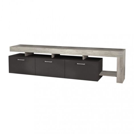 Mobile basso porta tv da interno soggiorno con 3 cassetti e ripiano laterale in legno nobilitato bilaminato Robbert -  Grigio chiaro e antracite