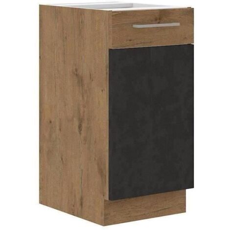 Mobile basso ROCK - Melaminico decorato in rovere Lancelot e grigio Matera - 1 porta - L40 x H82 cm