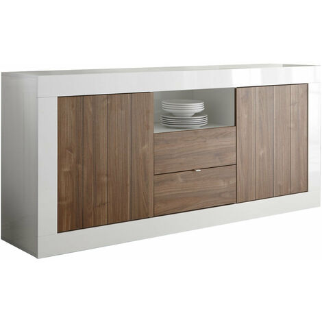 Mobile Buffet 2 Ante 2 Cassetti 184x42x86 cm in Legno TFT Lipari Bianco e Noce