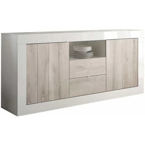 Mobile Buffet 2 Ante 2 Cassetti 184x42x86 cm in Legno TFT Lipari Bianco e Pino