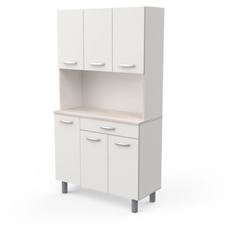 MIROYTENGO mobile buffet con 6 ante e 1 cassetto bianco e acacia, 101x42,3x185,3 cm