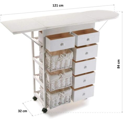 Mobile cassettiera 6 cassetti 3 ceste porta bucato panni asse da stiro bianco porta oggetti per stirare facile salvaspazio