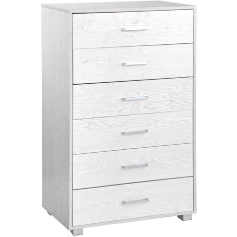 Mobile cassettiera 6 cassetti 68x40x115 cm in legno Rovere sbiancato
