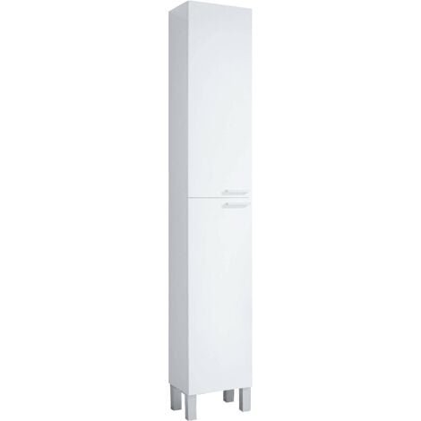 DMORA Mobile colonna Ark, Mobile per bagno a 2 ante, Armadio pensile con 2 ripiani, 30x25h182 cm, Bianco lucido