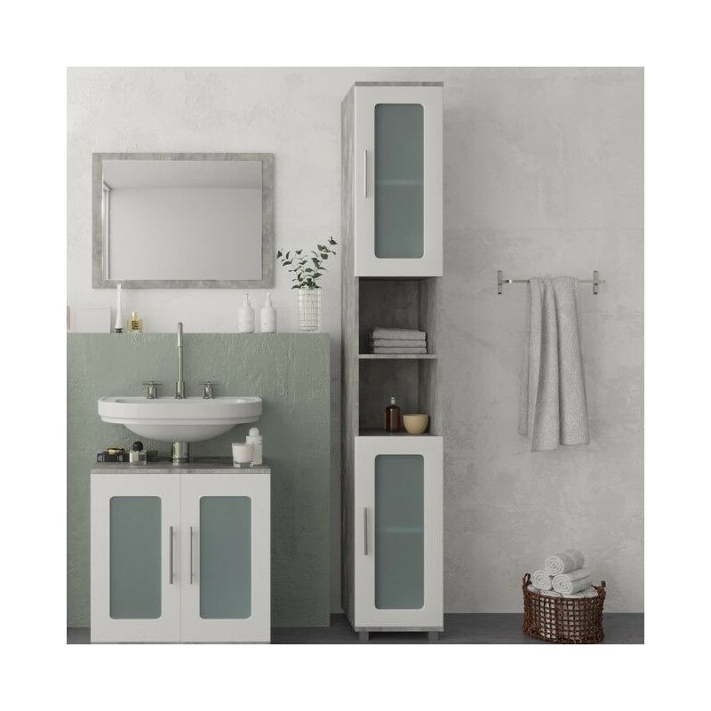 Arredo Bagno In Vetro.Mobile Colonna Bagno Pensile Armadio Arredo Bagno Con Ante In Vetro Colore Principale Bianco 4251421900035