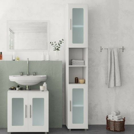 Arredo Bagno In Vetro.Mobile Colonna Bagno Pensile Armadio Arredo Bagno Con Ante In Vetro Colore Principale Bianco 4251421900035