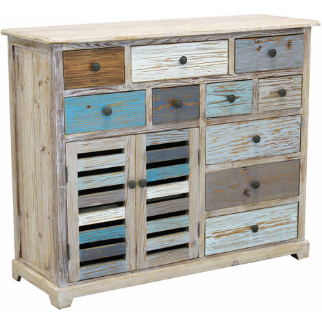 Mobile comò credenza da interno soggiorno in legno colorato effetto shabby chic con 10 cassetti e 2 ante Linea Classic