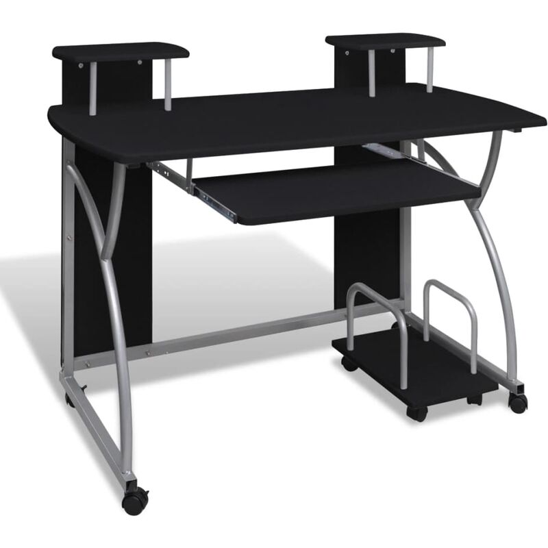 Computer Desk Workstation With Pull Out Keyboard Tray Black vidaXL US