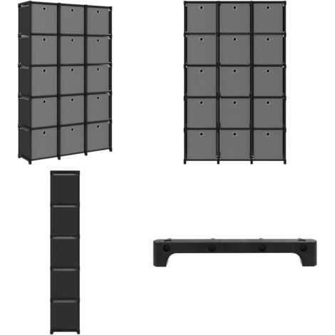 Mobile con 15 Scatole a Cubo Nero 103x30x175,5 cm in Tessuto - Scaffale decorativo - Organizzatore casa
