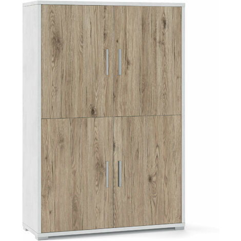 Mobile con 4 Ante 108x161x41 cm Ossido Bianco/Rovere Naturale