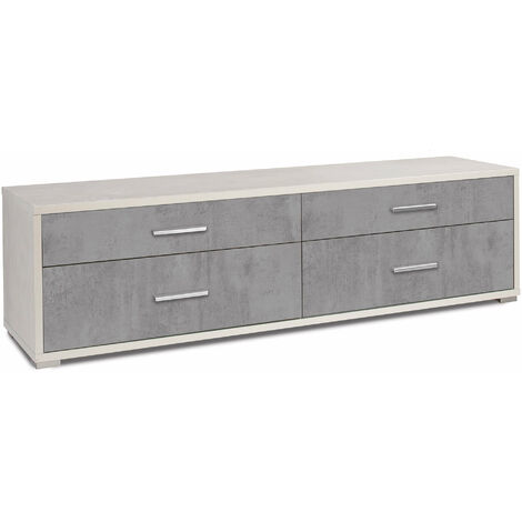 Mobile con 4 Cassetti 179x50x47 cm Ossido Bianco/Cemento