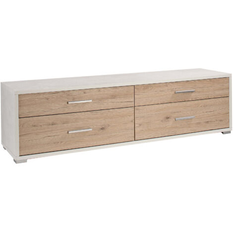 Mobile con 4 Cassetti 179x50x47 cm Ossido Bianco/Rovere Naturale