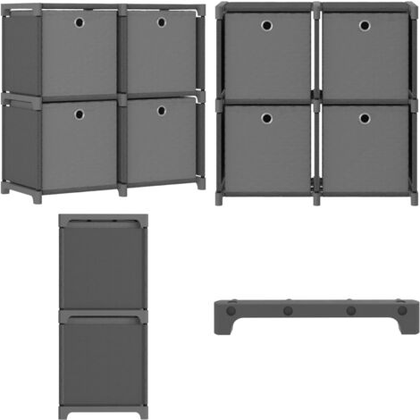 Mobile con 4 Scatole a Cubo Grigio 69x30x72,5 cm in Tessuto - Scaffale decorativo - Scatole per oggetti