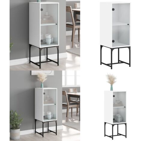 Mobile con Anta in Vetro Bianco 35x37x100 cm - Credenza - Anta in vetro