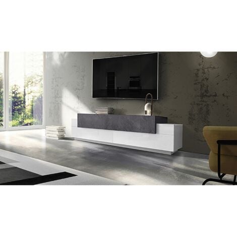 Mobile con Ante a Ribalta Bianco e Grigio Basso Porta TV Soggiorno Legno