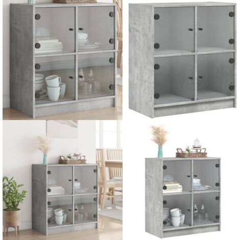 Mobile con Ante in Vetro Grigio Cemento 68x37x75,5 cm - Ante in vetro - Credenza