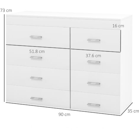 Mobile con Cassetti Cassettiera in Legno per Camera, Cucina, Bagno 90×35×73cm Bianca