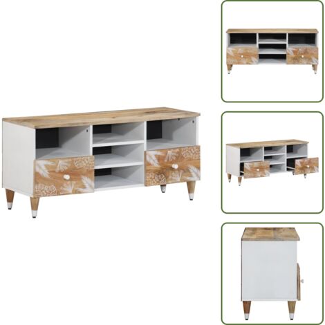 Mobile con Cassetti - vidaXL Mobile Porta TV 100x33,5x46 cm in Legno Massello di Mango - Mobile con Ripiano