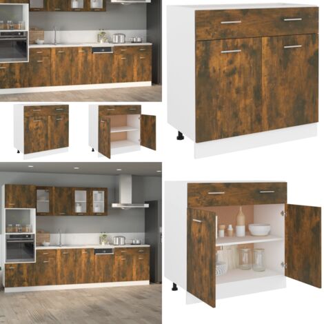 Mobile con Cassetto “Lyon” Rovere Fumo 80x46x81,5 cm - Cassetto cucina - Armadio cucina