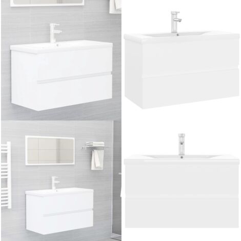 Mobile con Lavabo Integrato Bianco in Legno Multistrato - Lavabo da incasso - Armadietto da bagno