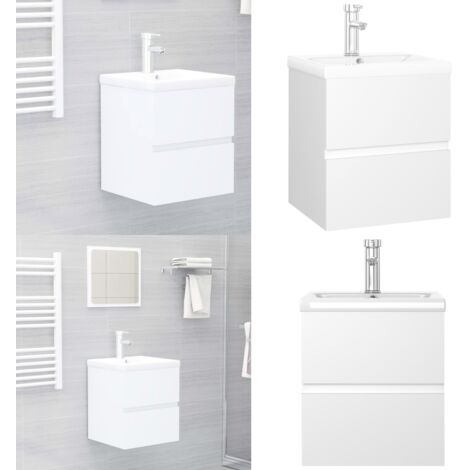 Mobile con Lavabo Integrato Bianco in Legno Multistrato - Lavabo da incasso - Armadietto da bagno