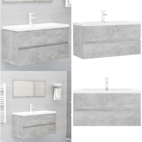 Mobile con Lavabo Integrato Grigio Cemento in Legno Multistrato - Lavabo da incasso - Armadietto da bagno