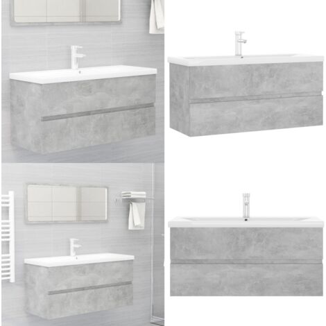 Mobile con Lavabo Integrato Grigio Cemento in Legno Multistrato - Lavabo da incasso - Armadietto da bagno