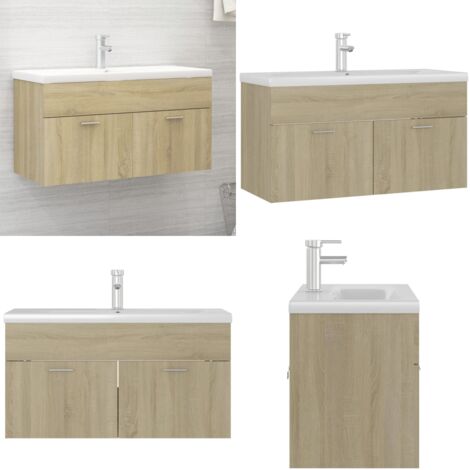 Mobile con Lavabo Integrato Rovere Sonoma in Legno Multistrato - Lavabo da incasso - Mobile da bagno