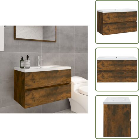 Mobile con lavabo - vidaXL Mobile Bagno con Lavabo Integrato Rovere Fumo Legno Multistrato - Armadietto con lavabo