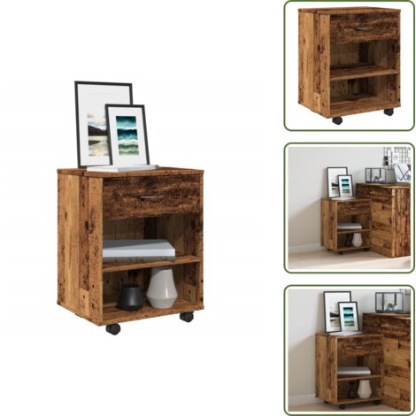 Mobile con ripiano - vidaXL Mobiletto con Ruote Legno Antico 46x36x59 cm in Truciolato - Armadietto con cassetto