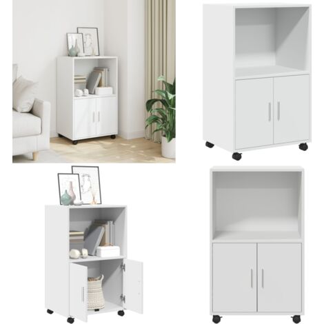 Mobile con Ruote Bianco 55x40x91 cm in Truciolato - Armadietto in truciolato - Armadietto con ripiano