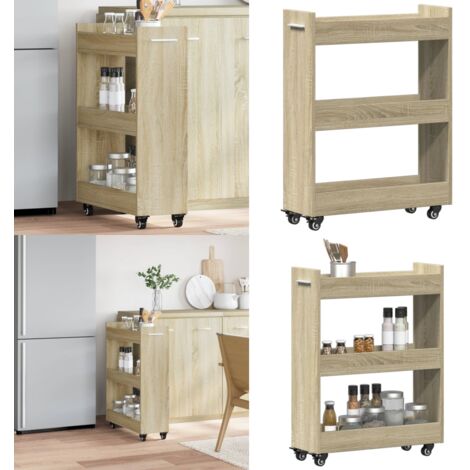 Mobile con Ruote Rovere Sonoma 60x22x79 cm in Legno Multistrato - Mobile in legno multistrato - Mobile con ruote girevoli