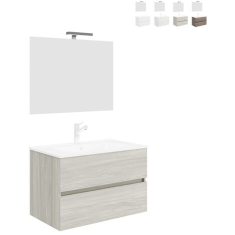 Mobile con specchio bagno sospeso moderno 80 cm lavabo 2 cassetti Easy 80 - Grigio