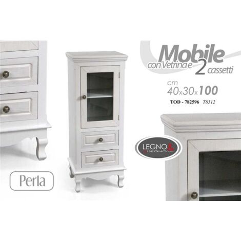 MOBILE CON VETRINA E 2 CASSETTI 40 X 30 X 100 CM PERLA